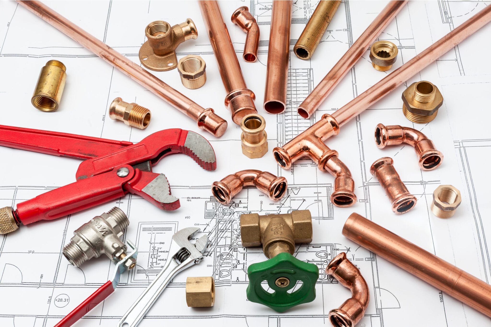 Copper pipe fittings and plumbing parts for Hollywood, Florida repairs
