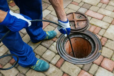 Plumber cleaning an outdoor sewer drain in Hollywood