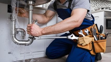 Technician using electronic equipment to detect a plumbing leak in Hollywood