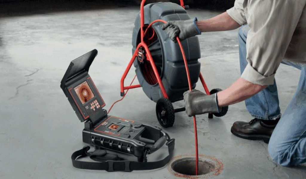 Technician performing a sewer camera inspection in Hollywood